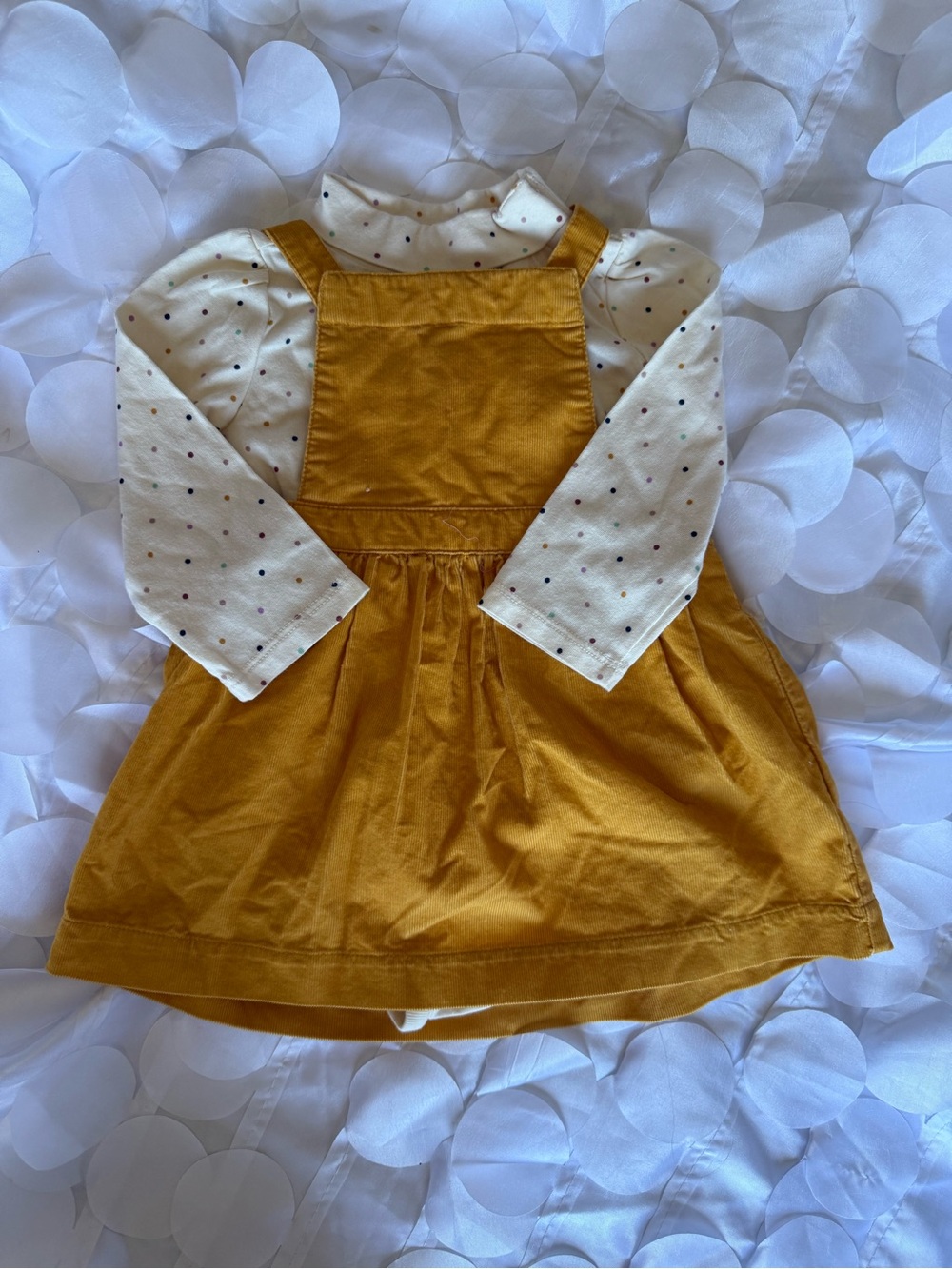 GAP Mustard Pinafore with Cream Polka Dot Top